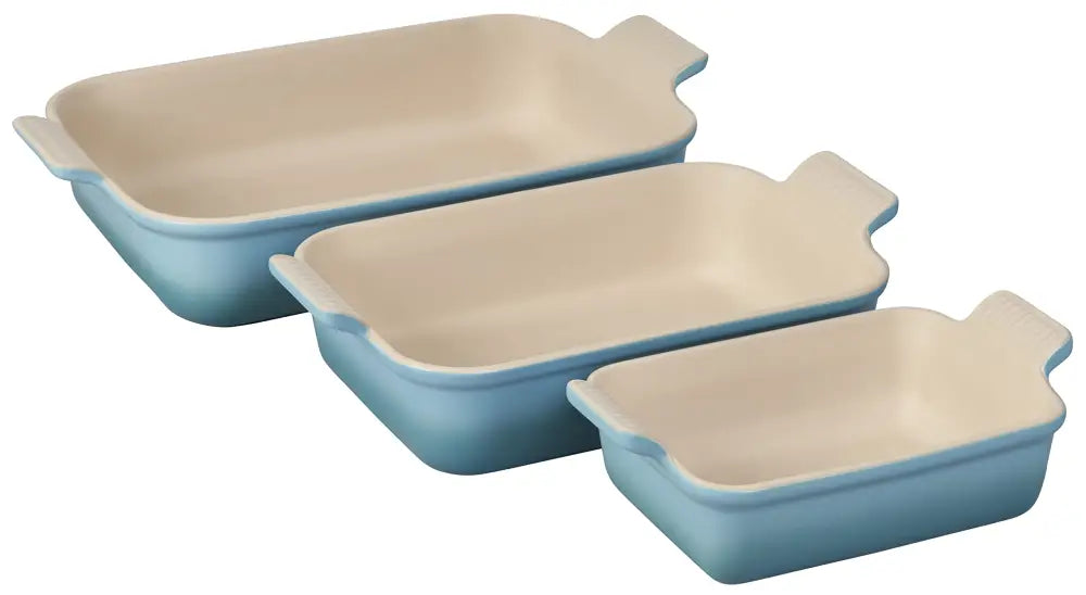 Le Creuset Heritage Stoneware Rectangular Dishes - Set of 3 - Caribbean - Bread & Loaf Pans