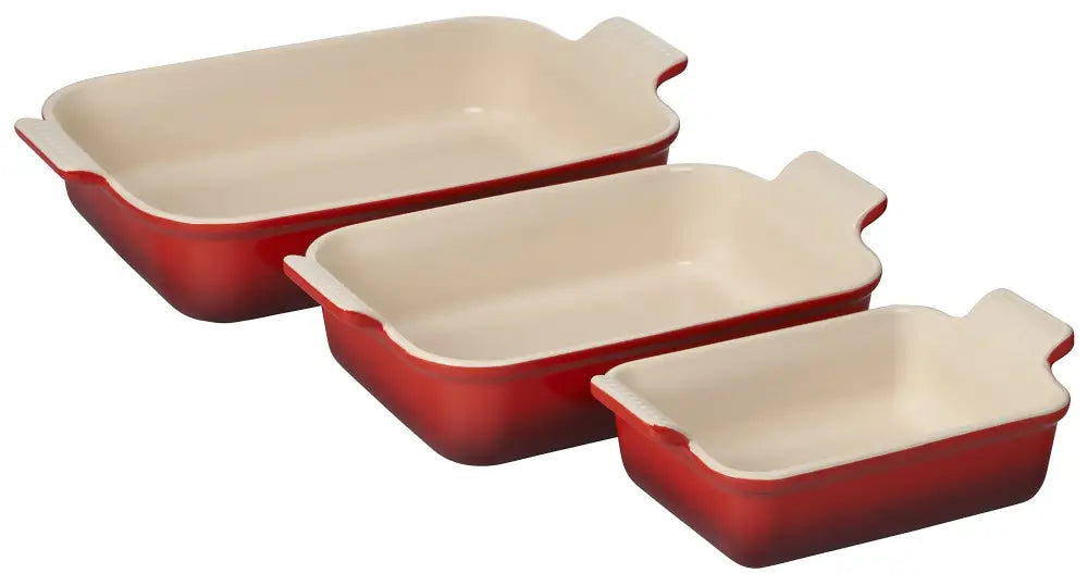 Le Creuset Heritage Stoneware Rectangular Dishes - Set of 3 - Cerise - Bread & Loaf Pans