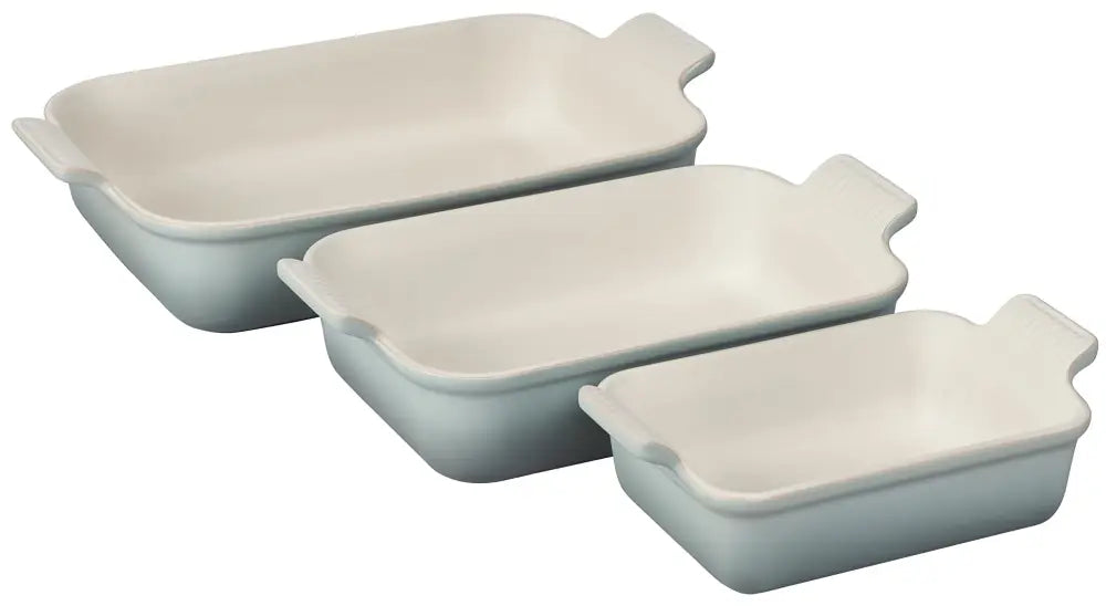 Le Creuset Heritage Stoneware Rectangular Dishes - Set of 3 - Sea Salt - Bread & Loaf Pans