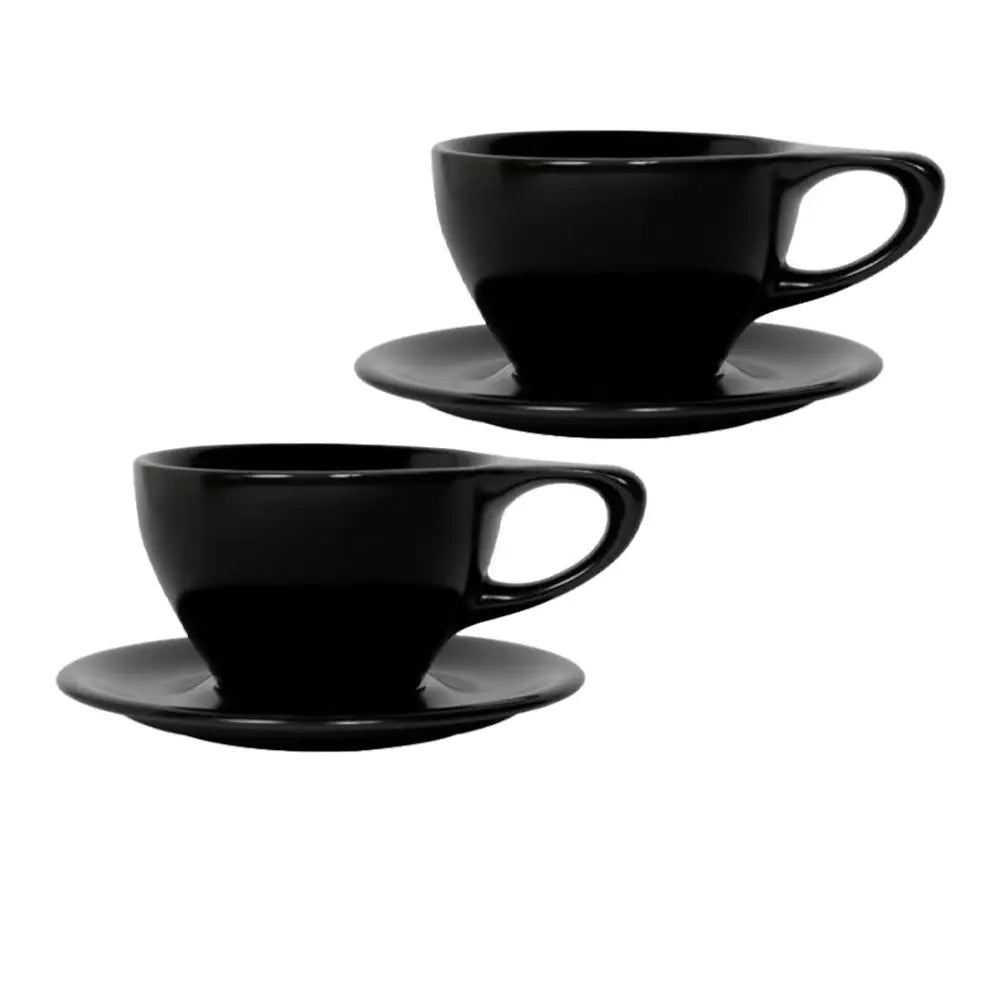 notNeutral Lino 12oz Porcelain Latte Cups with Saucers - Black / 2-pack - Drinkware