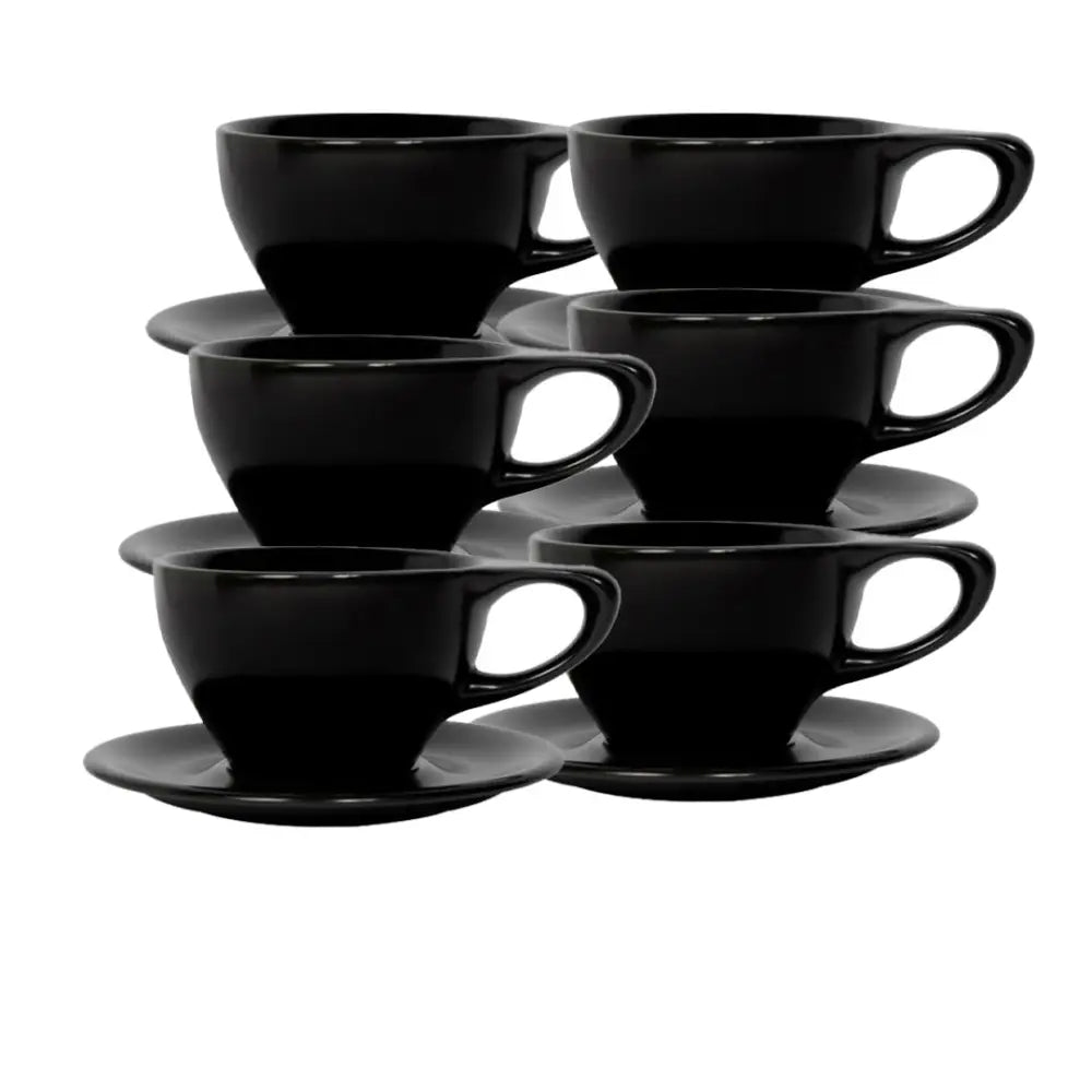 notNeutral Lino 12oz Porcelain Latte Cups with Saucers - Black / 6-pack - Drinkware