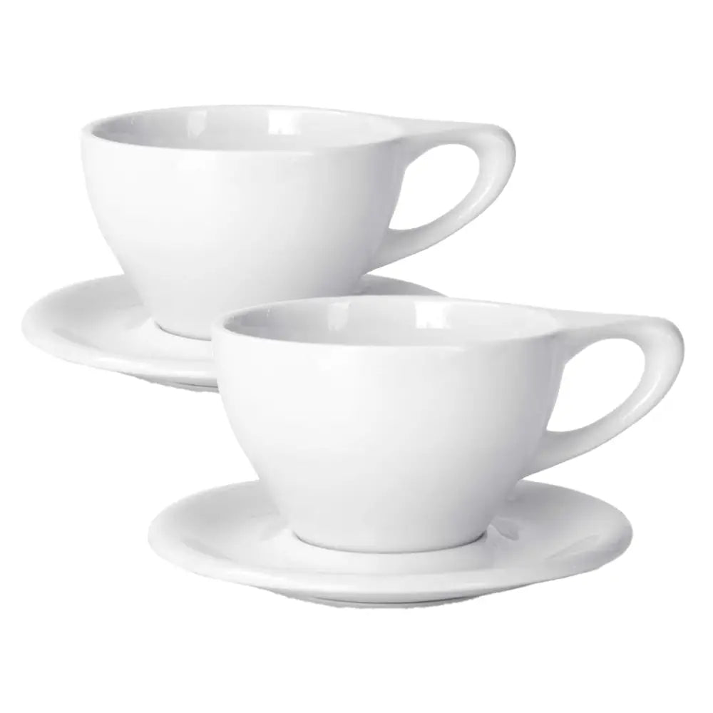 notNeutral Lino 12oz Porcelain Latte Cups with Saucers - White / 2-pack - Drinkware